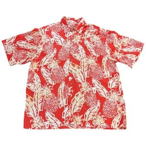 Bamboo Cay Mens Red Pineapple Tropical Print Modal Blend Camp Shirt Large
